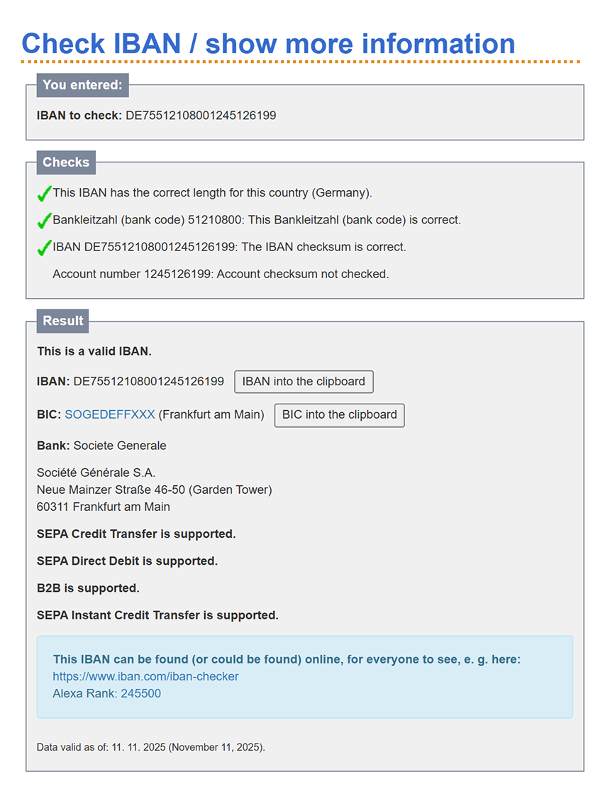 Проверка IBAN на сайте ibancalculator.com