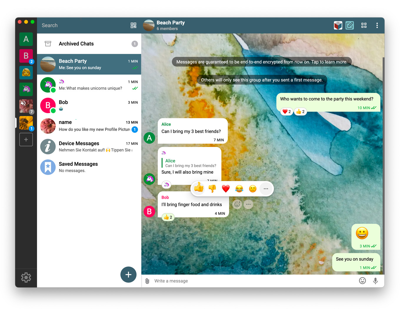 Интерфейс мессенджера Delta Chat