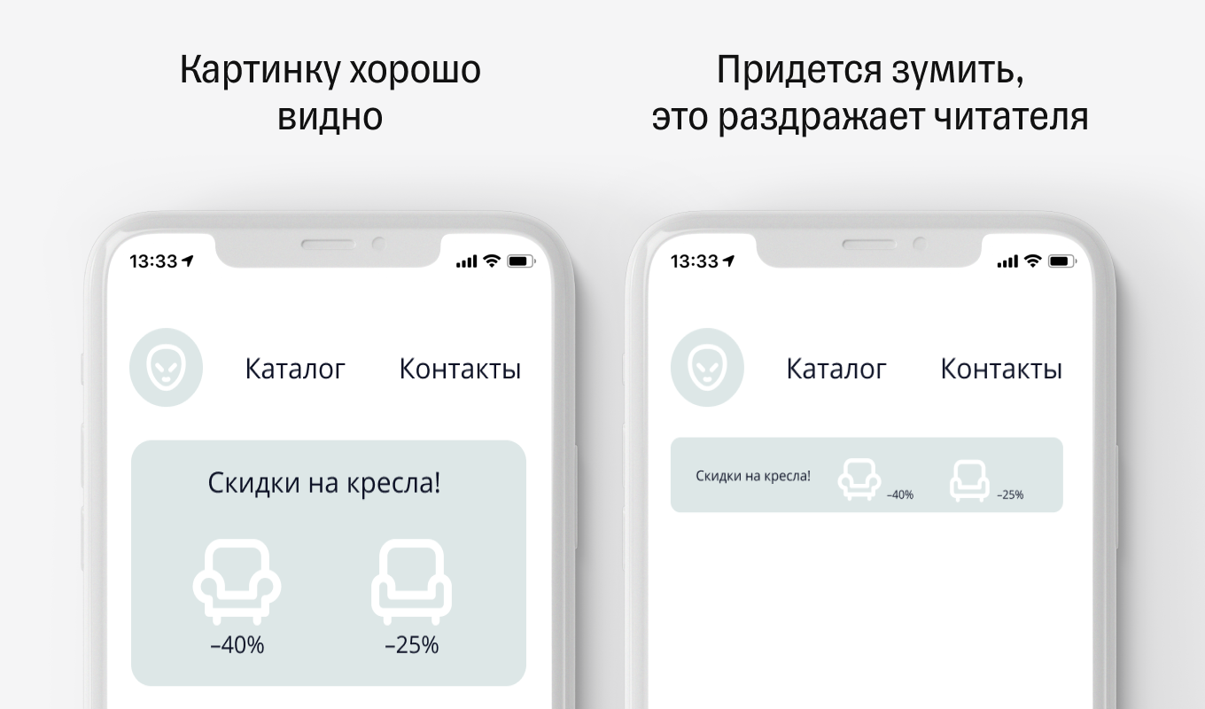 Мобильная верстка: пример расположения значков