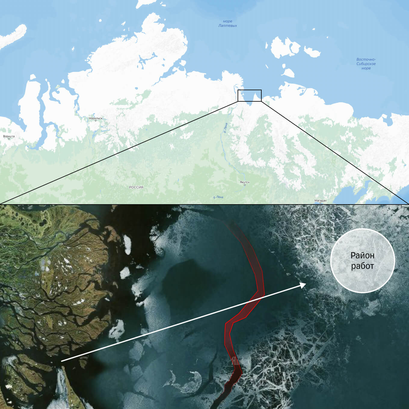 Маршрут по льду от устья Лены на северо-восток