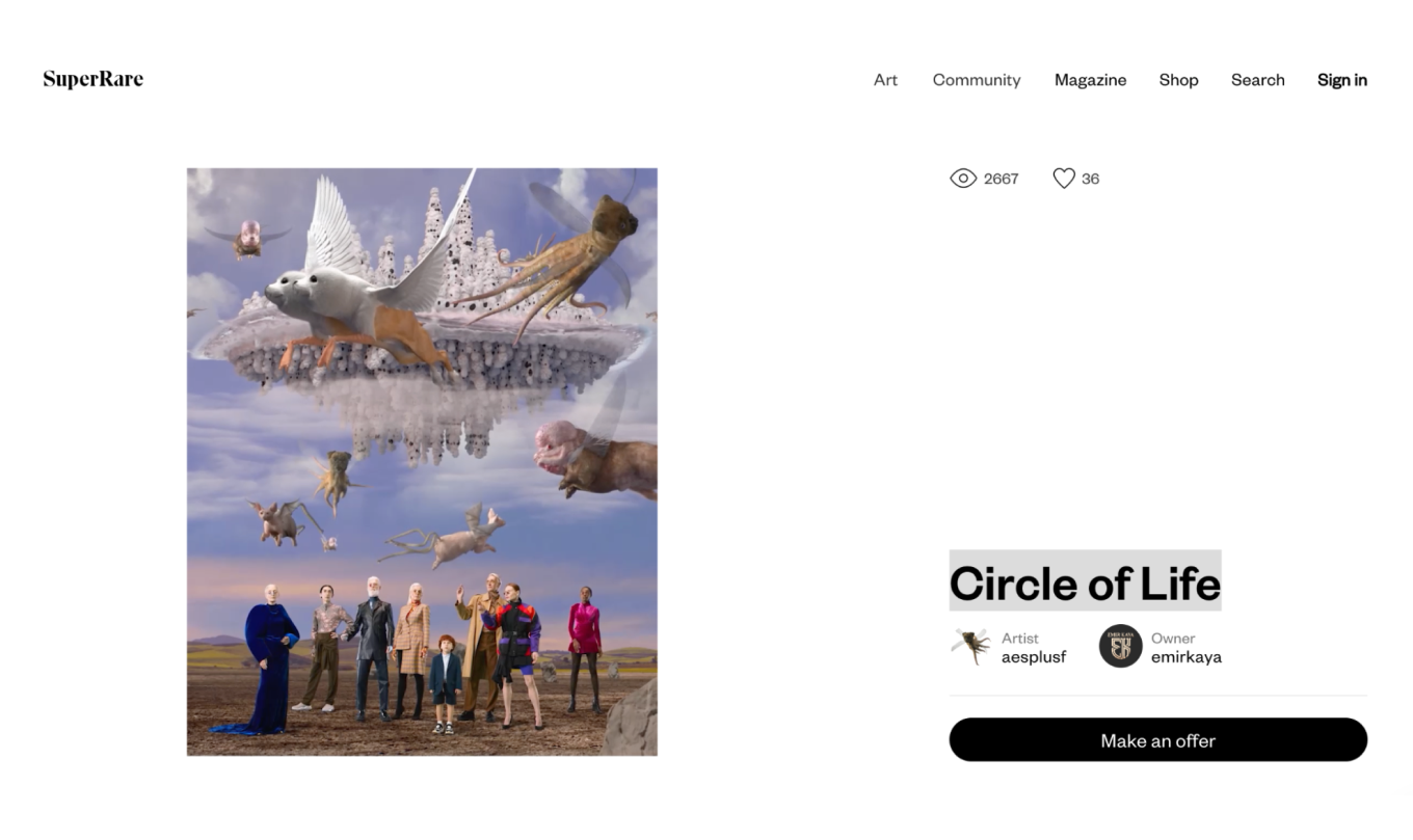 Работа художников AES+F на NFT-маркетплейсе SuperRare