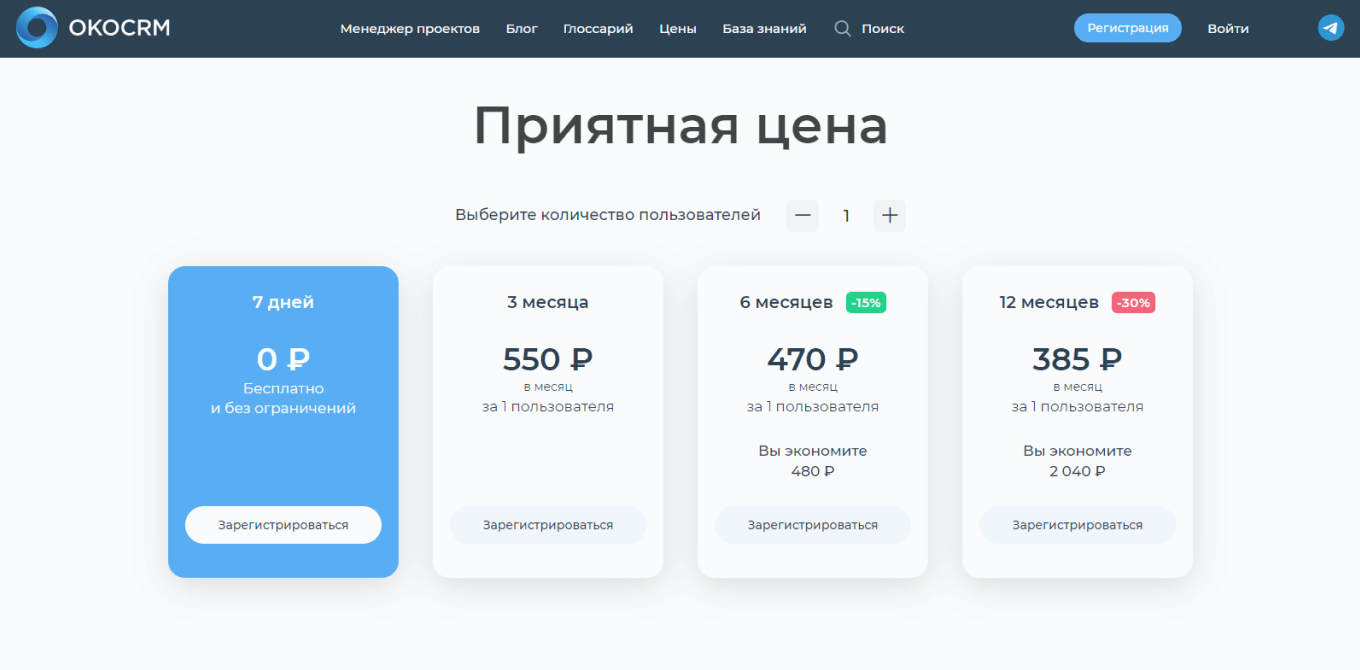 Тарифы на подписку OkoCRM