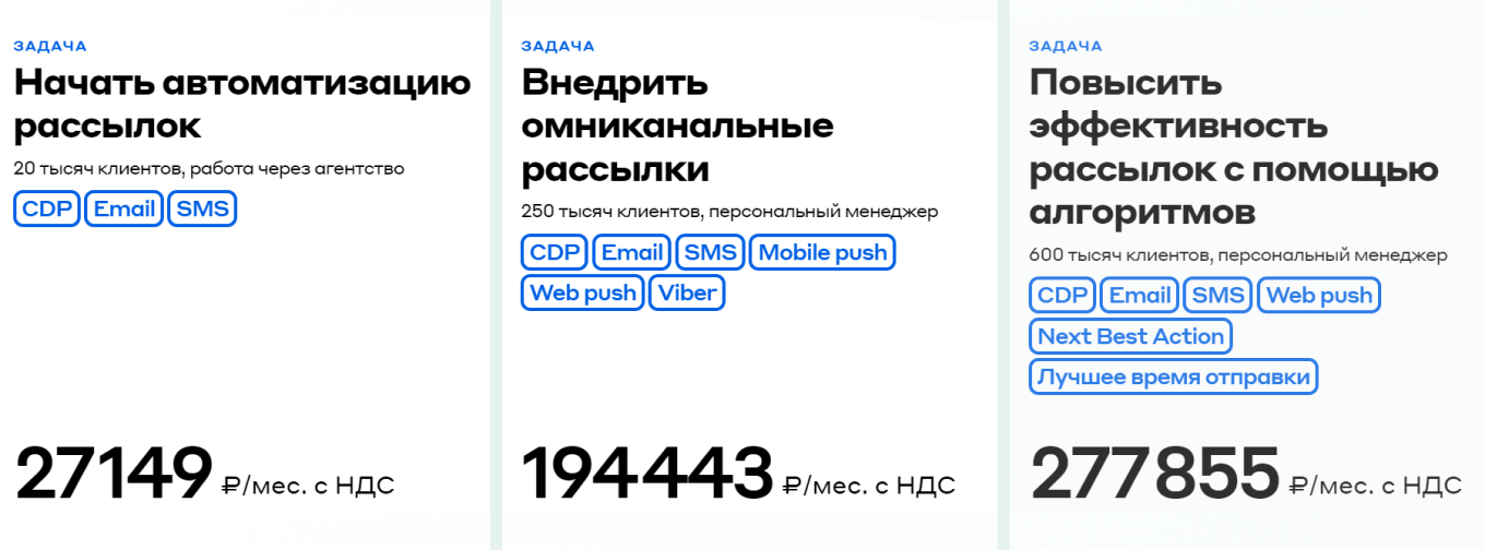 Mindbox: цены на тарифы