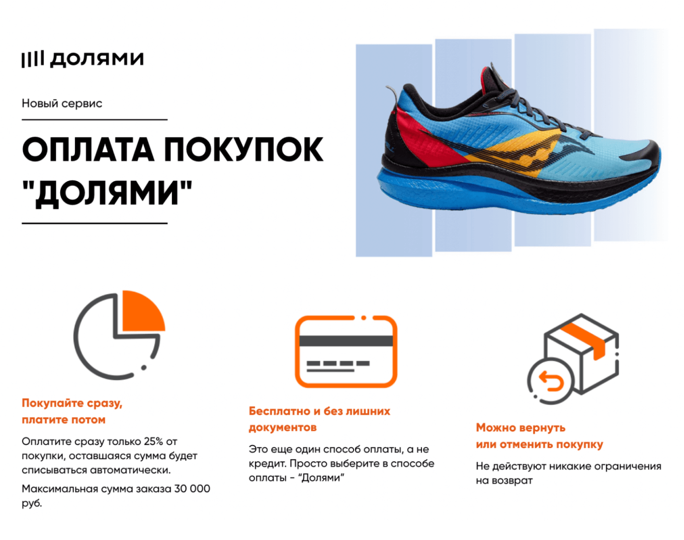 Лендинг об оплате покупок Долями