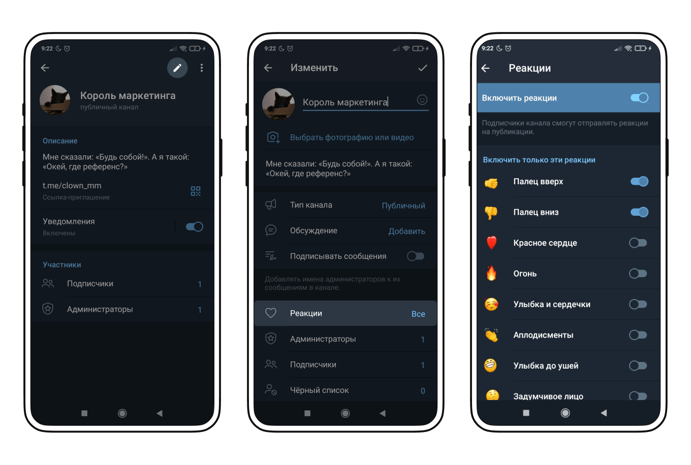 Как подключить реакции в телеграм-канале