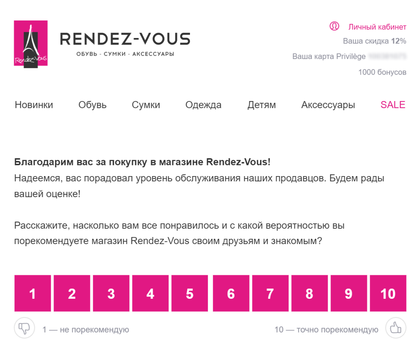 Пример NPS-опроса от интернет-магазина