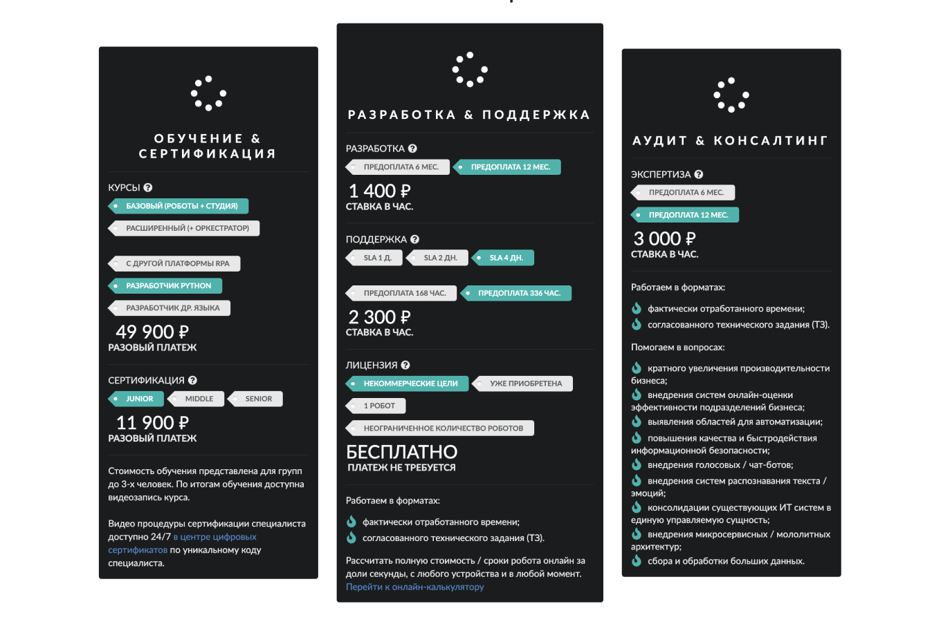 Список услуг с ценами платформы pyOpenRPA
