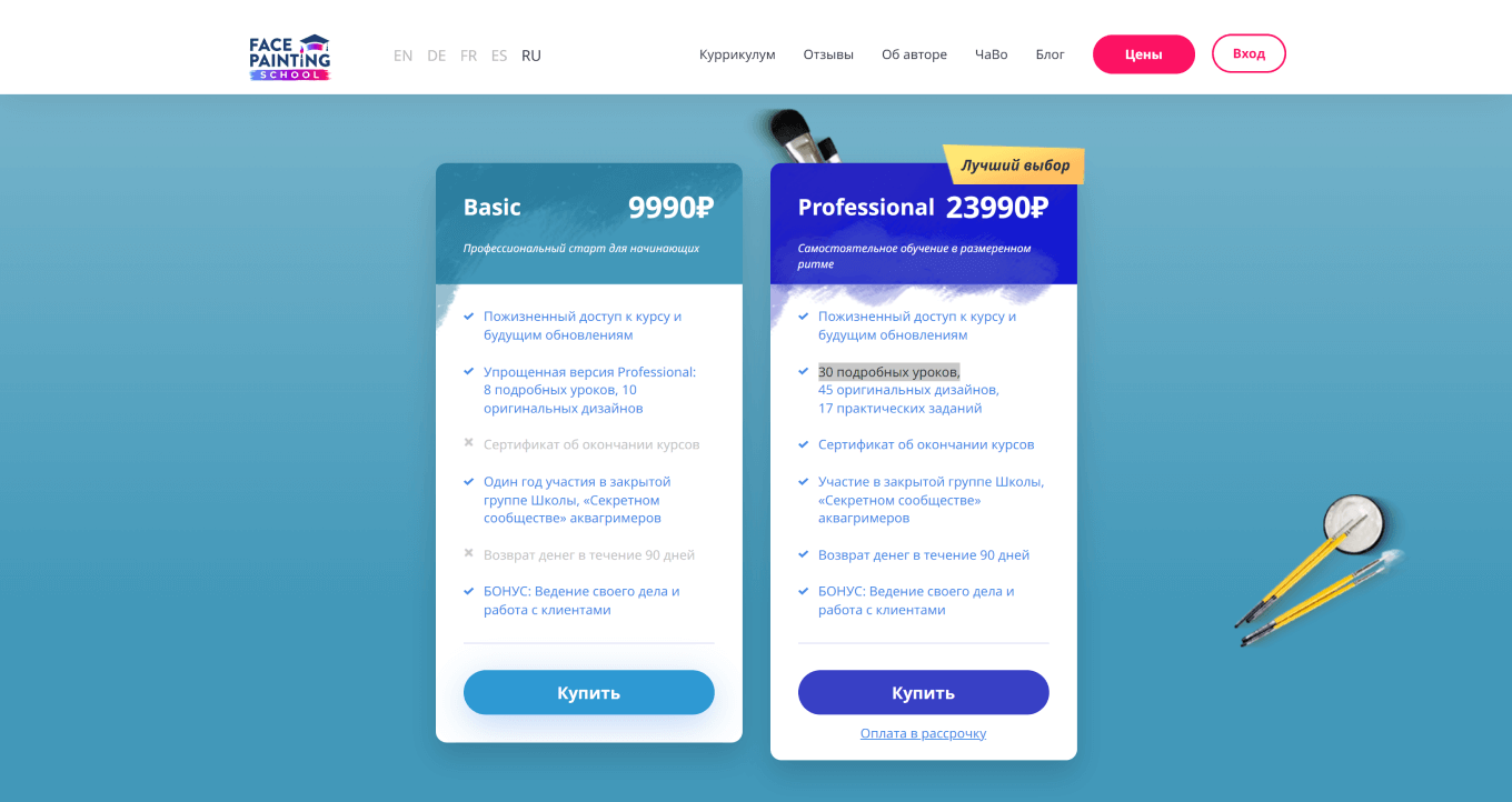 Тарифы на курсы аквагримеров