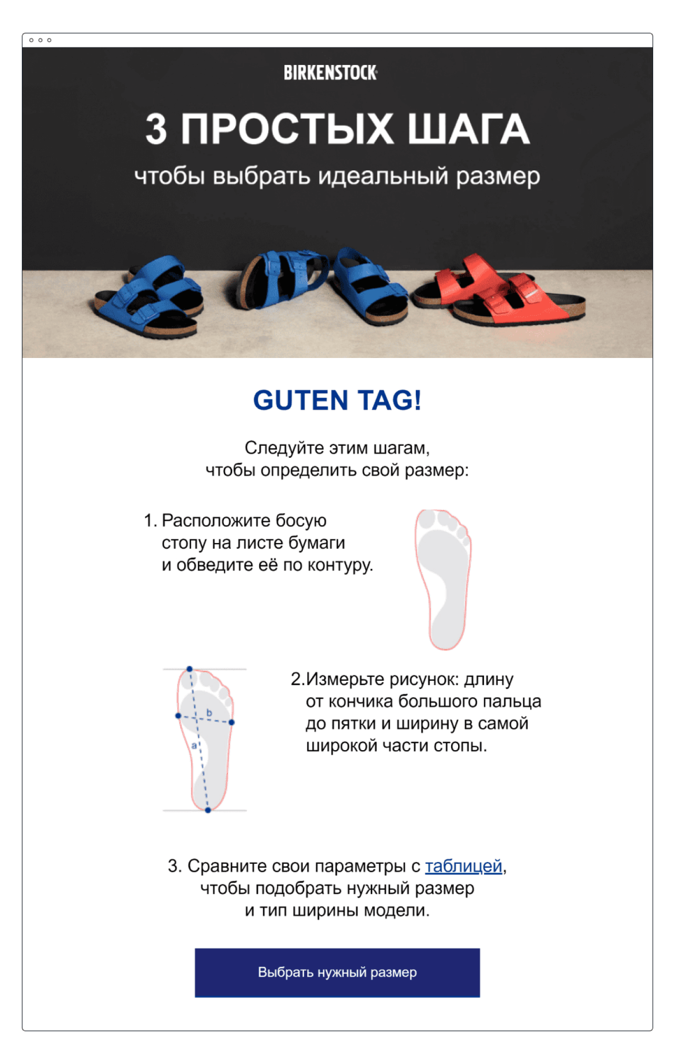 Интерфейс приложения Birkenstock