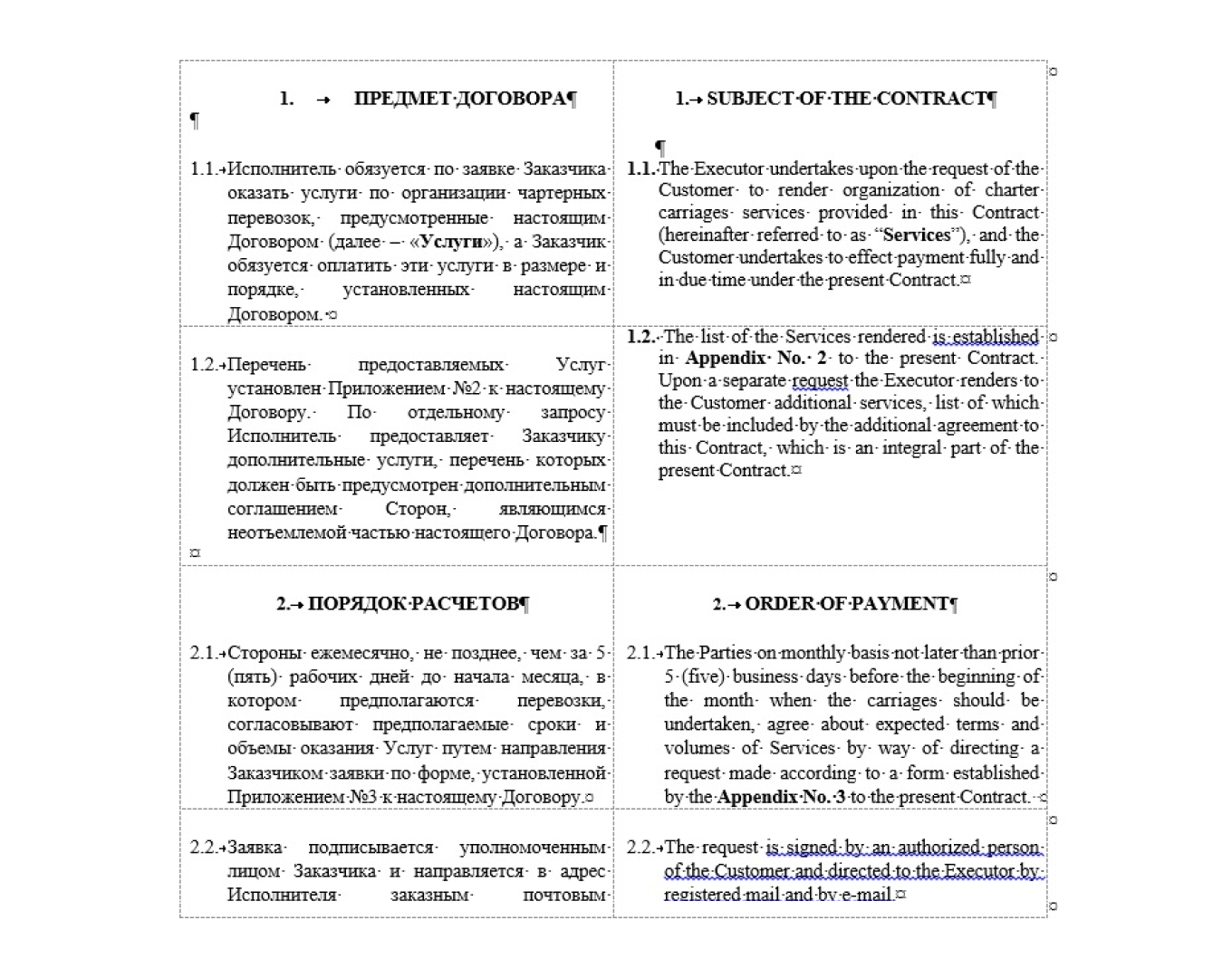 Пример договора с зарубежной компанией на двух языках