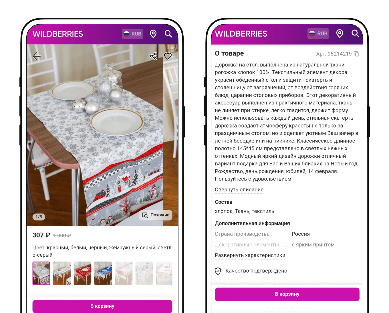 Пример оформления карточки для товара