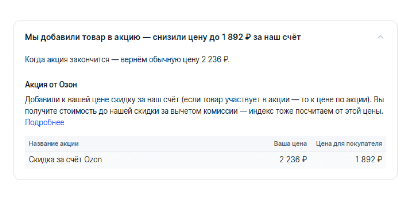 Информация о цене продажи