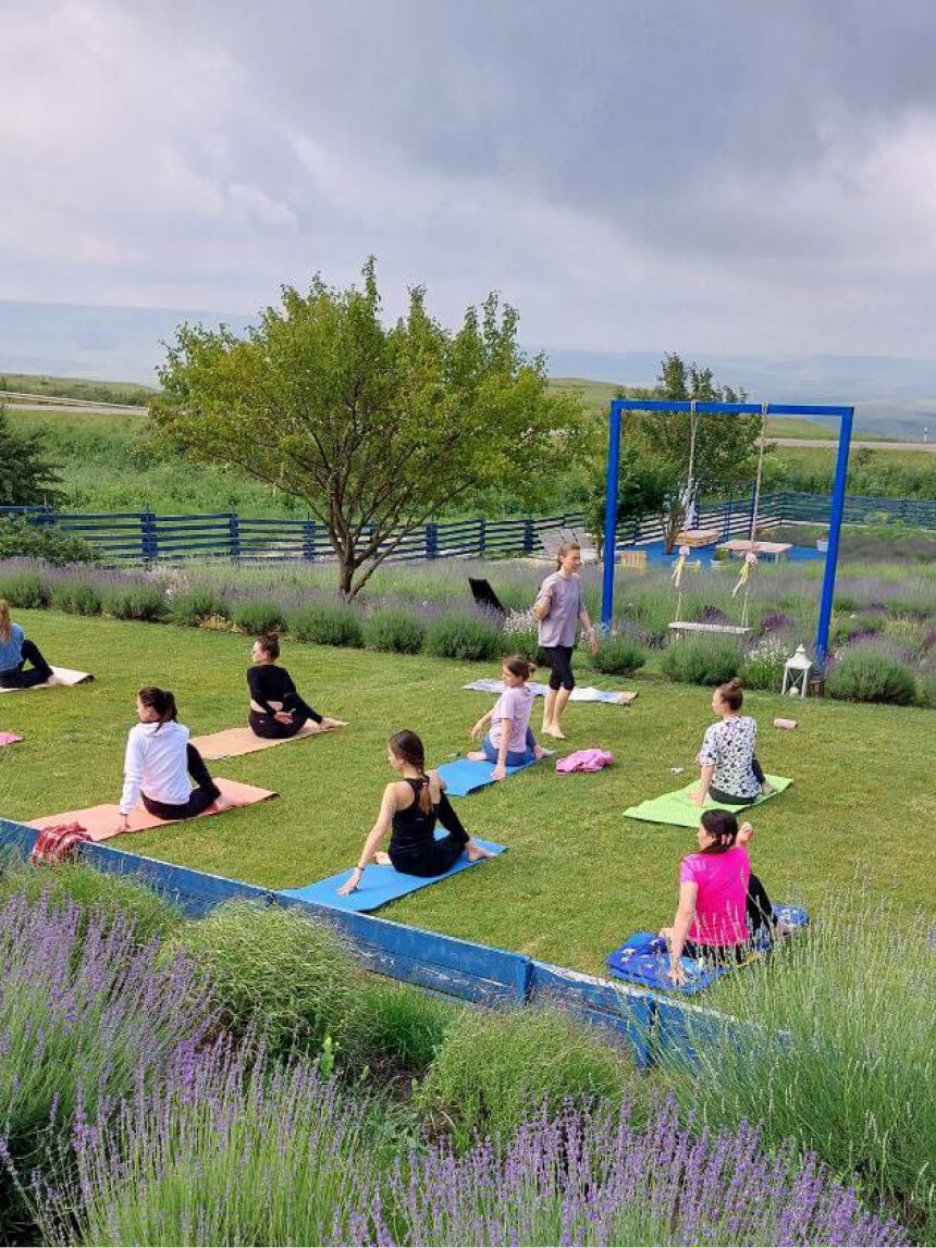 Групповые занятия йогой на траве