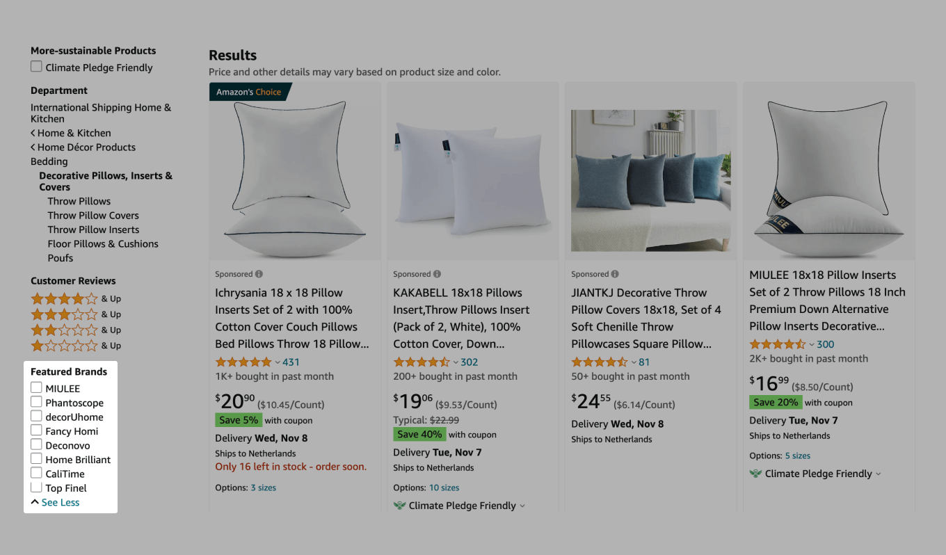 Амазон: декоративные подушки