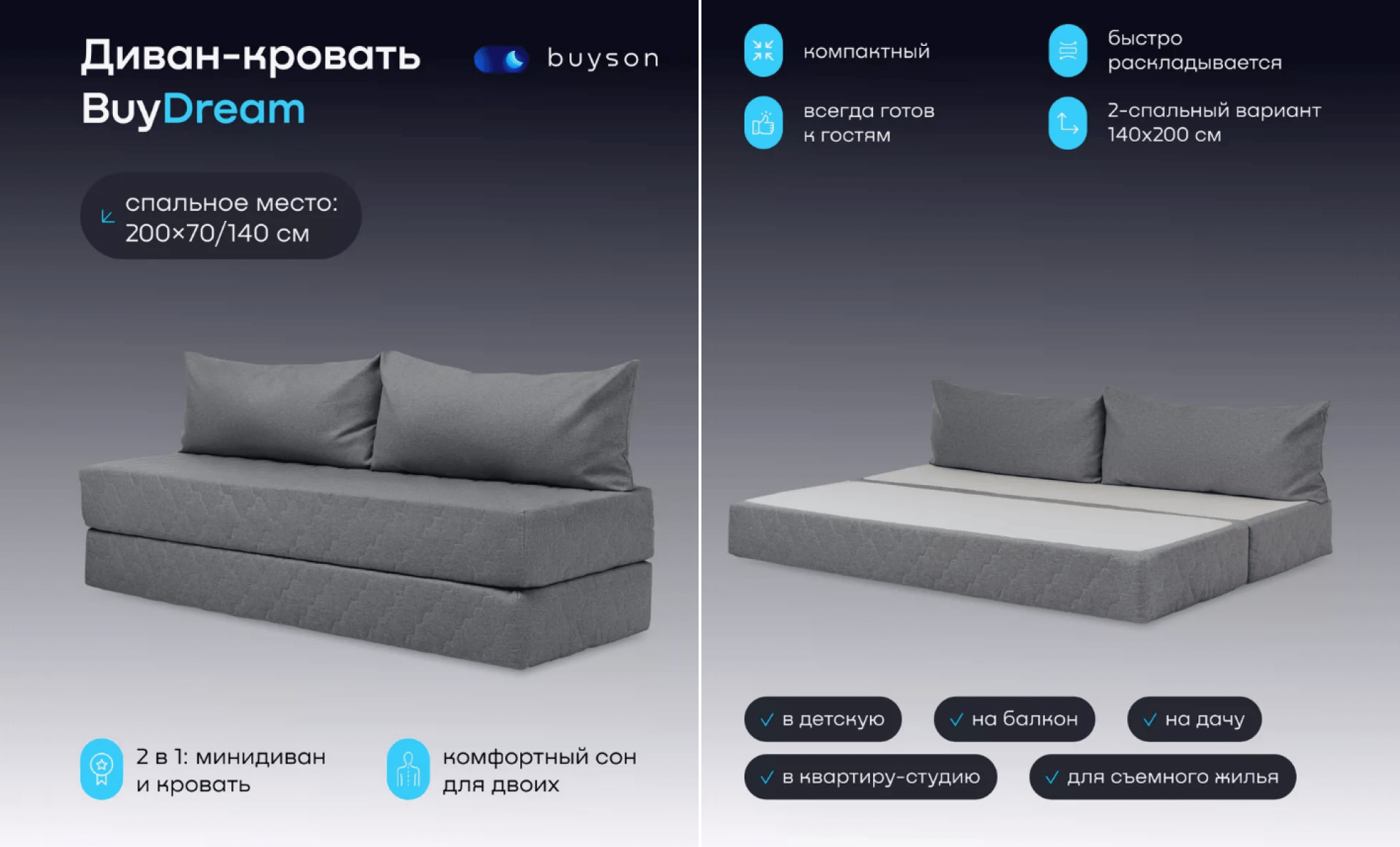 Фото дивана в собранном и разобранном виде