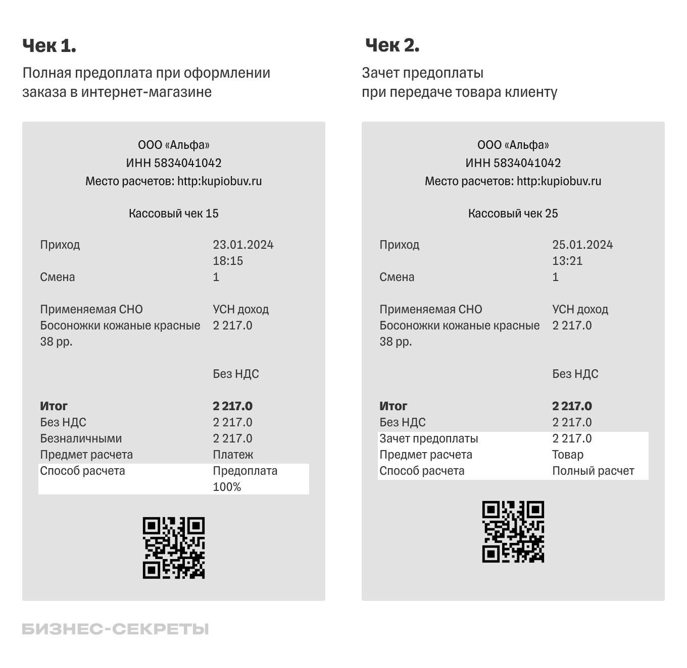 Чек на полную предоплату