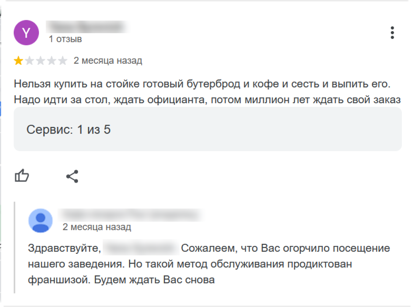 Негативный отзыв о сервисе франшизы