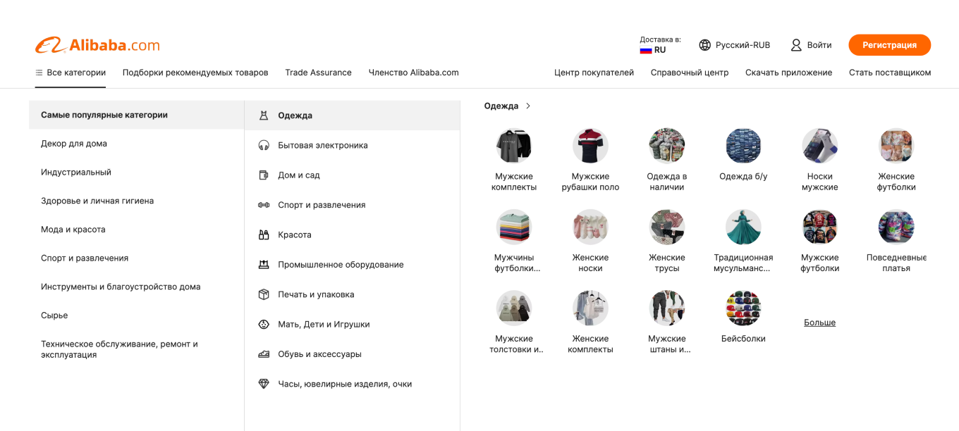 Каталог китайского маркетплейса Alibaba