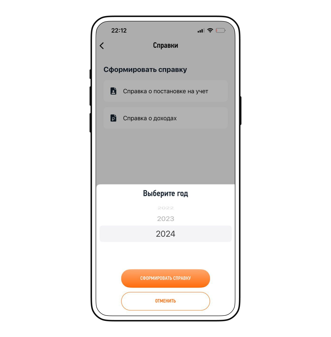 Выбор вида справки и года