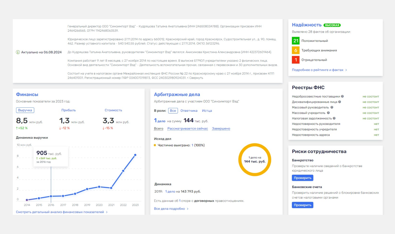 Проверка сведений о компании