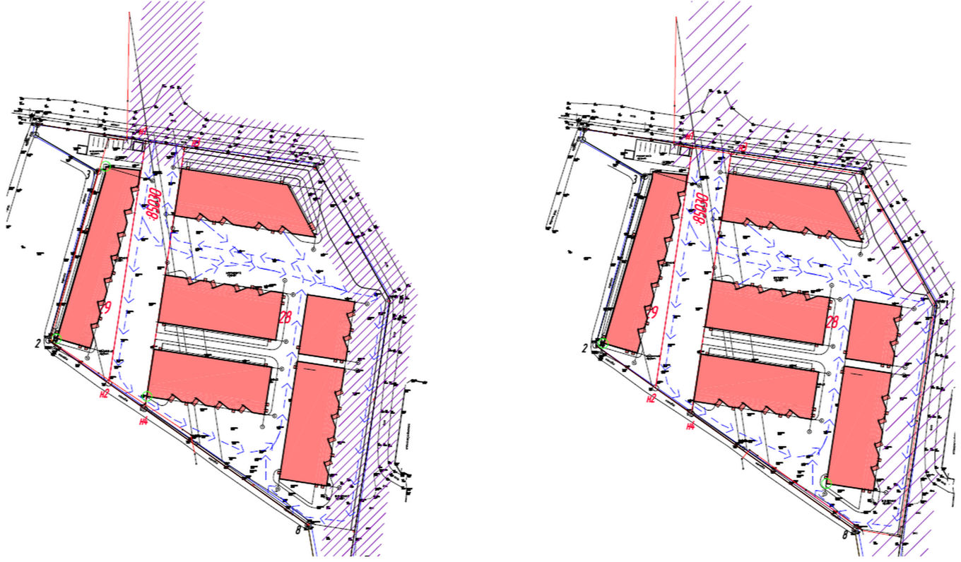 Чертеж зданий и ЛЭП на участке