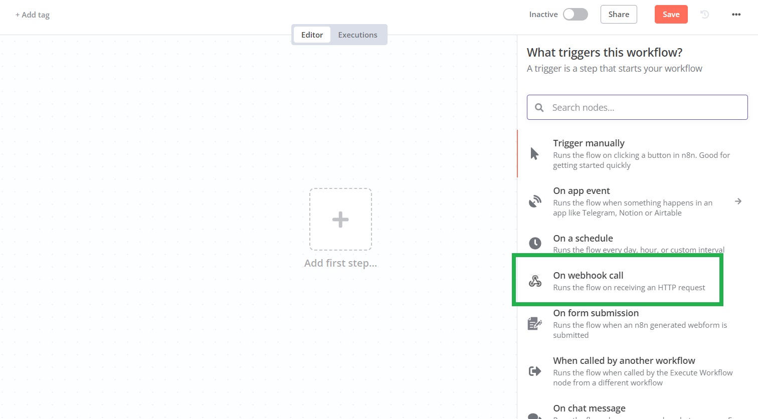 Создание вебхука в сервисе n8n