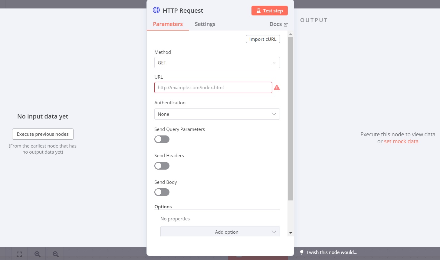 Настройка HTTP-запроса в сервисе n8n