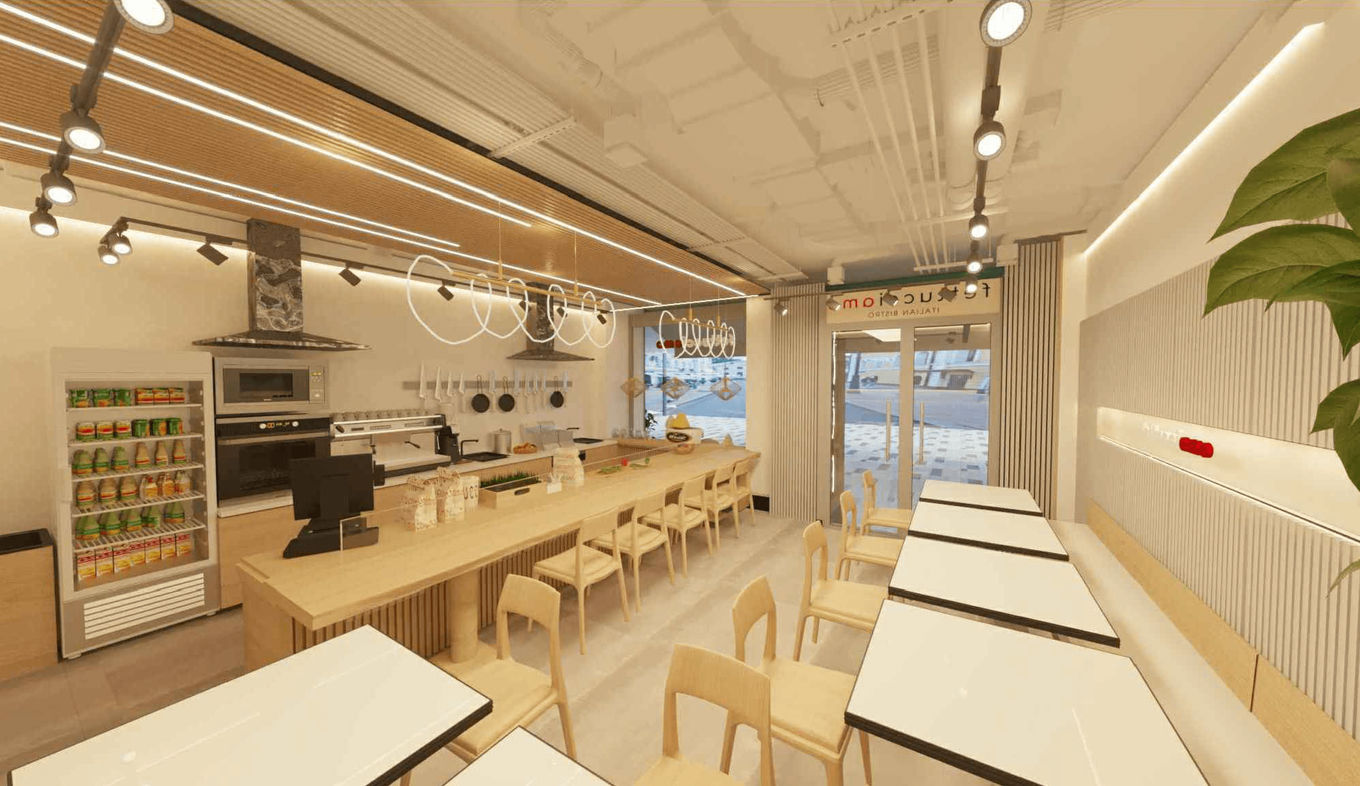 Паста-бар с открытой кухней на маленькой площади