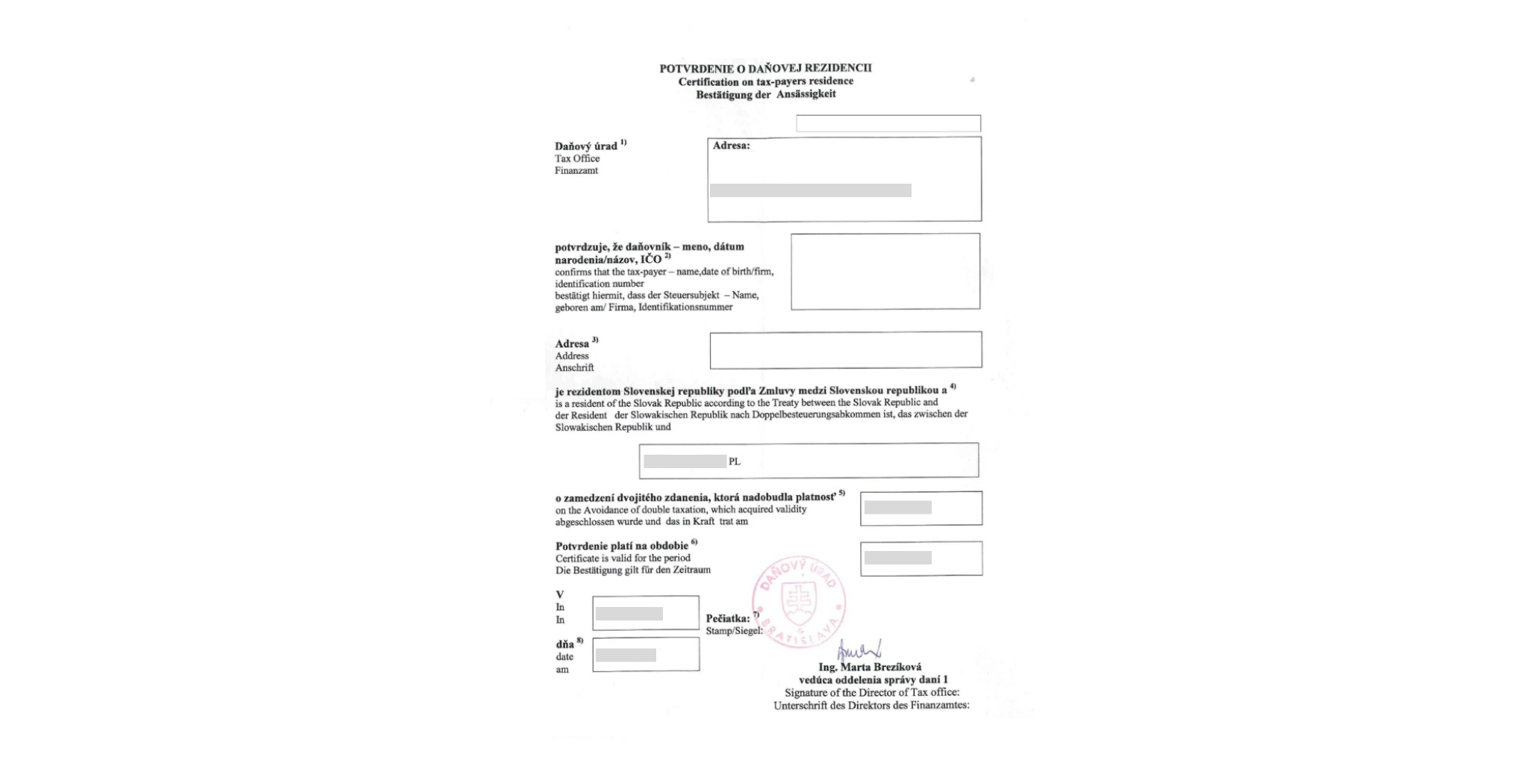 Пример налогового сертификата юрлица