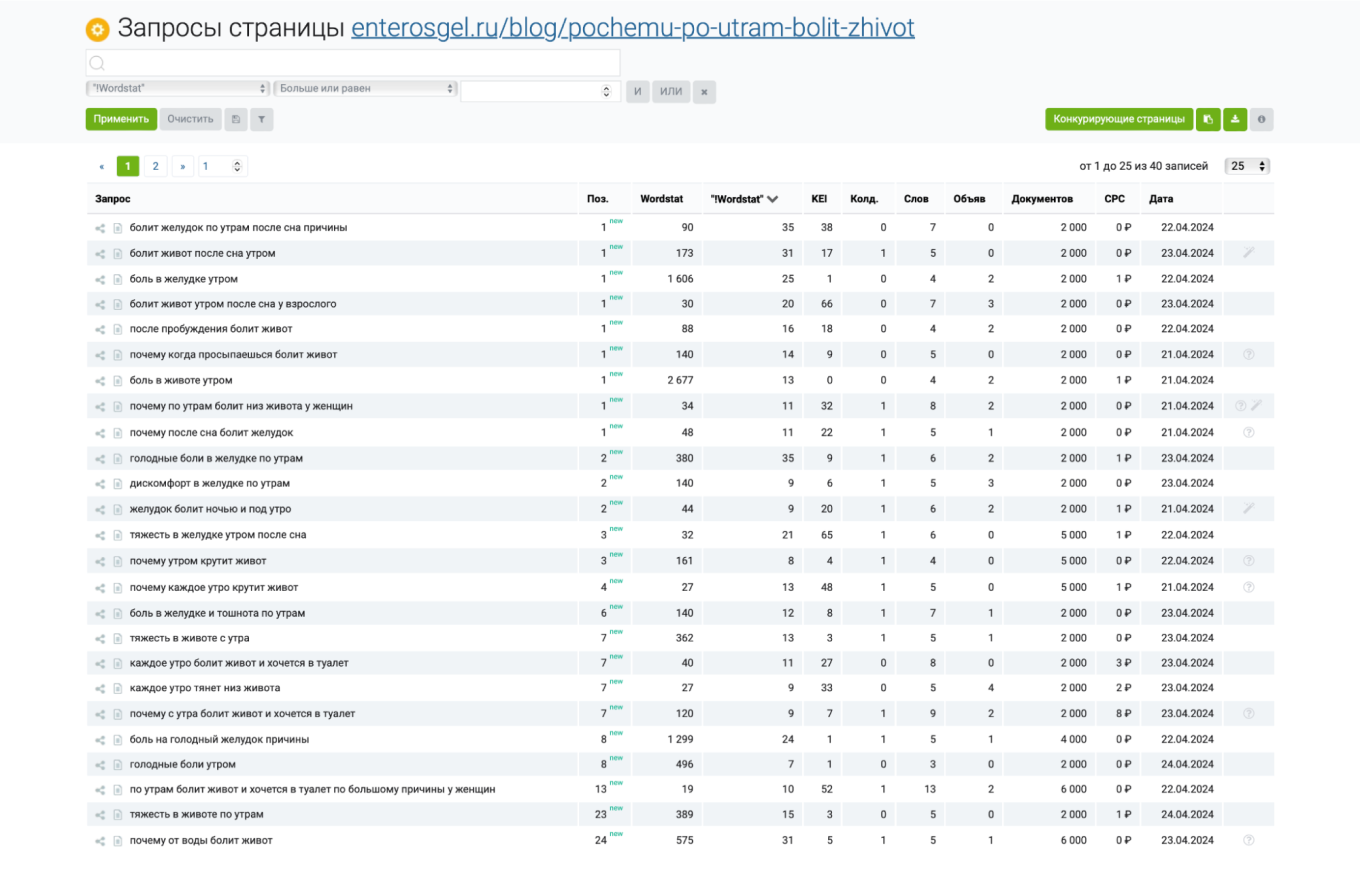 Выход статьи в топе