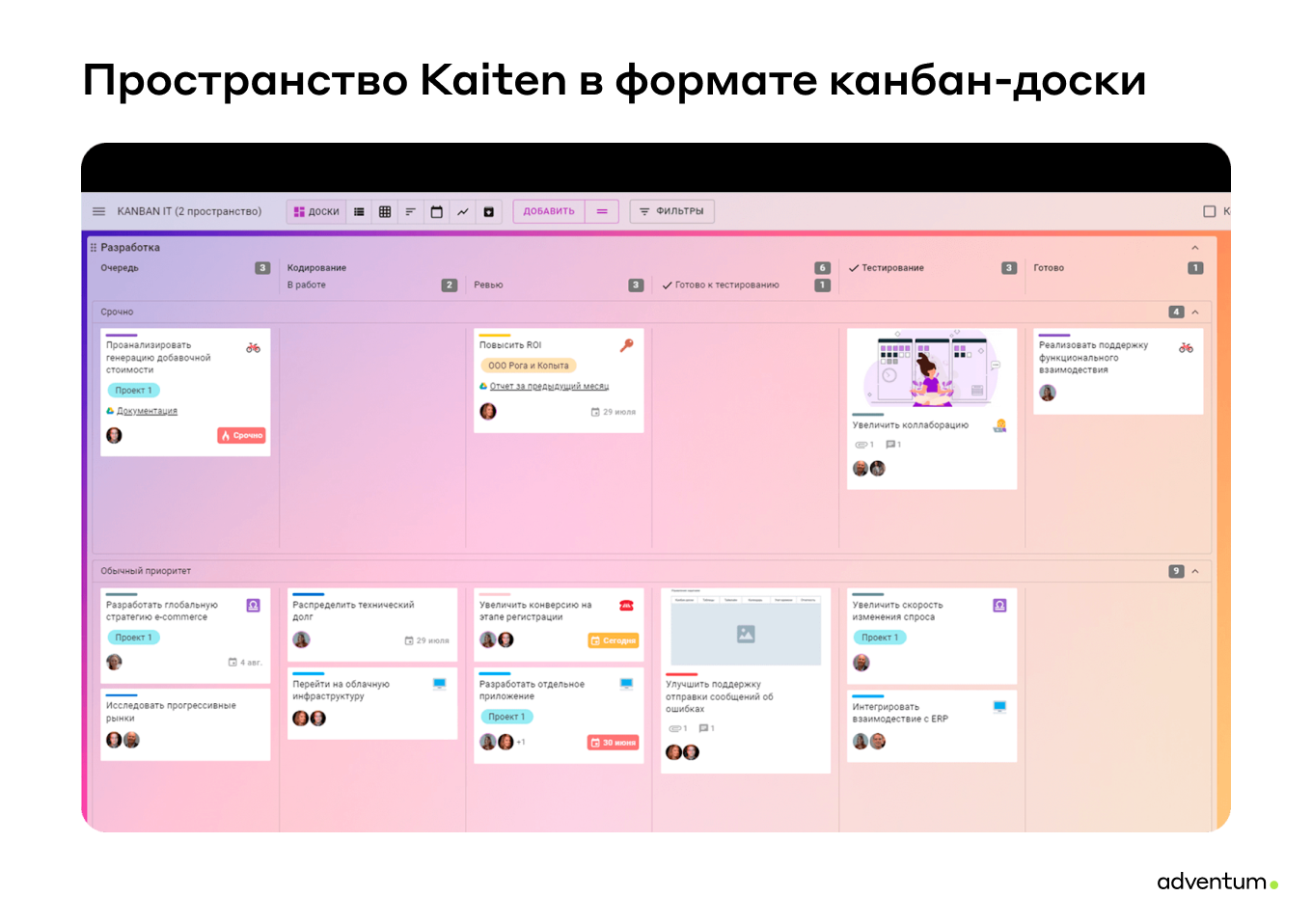 Пространство таск-трекера в формате канбан-доски