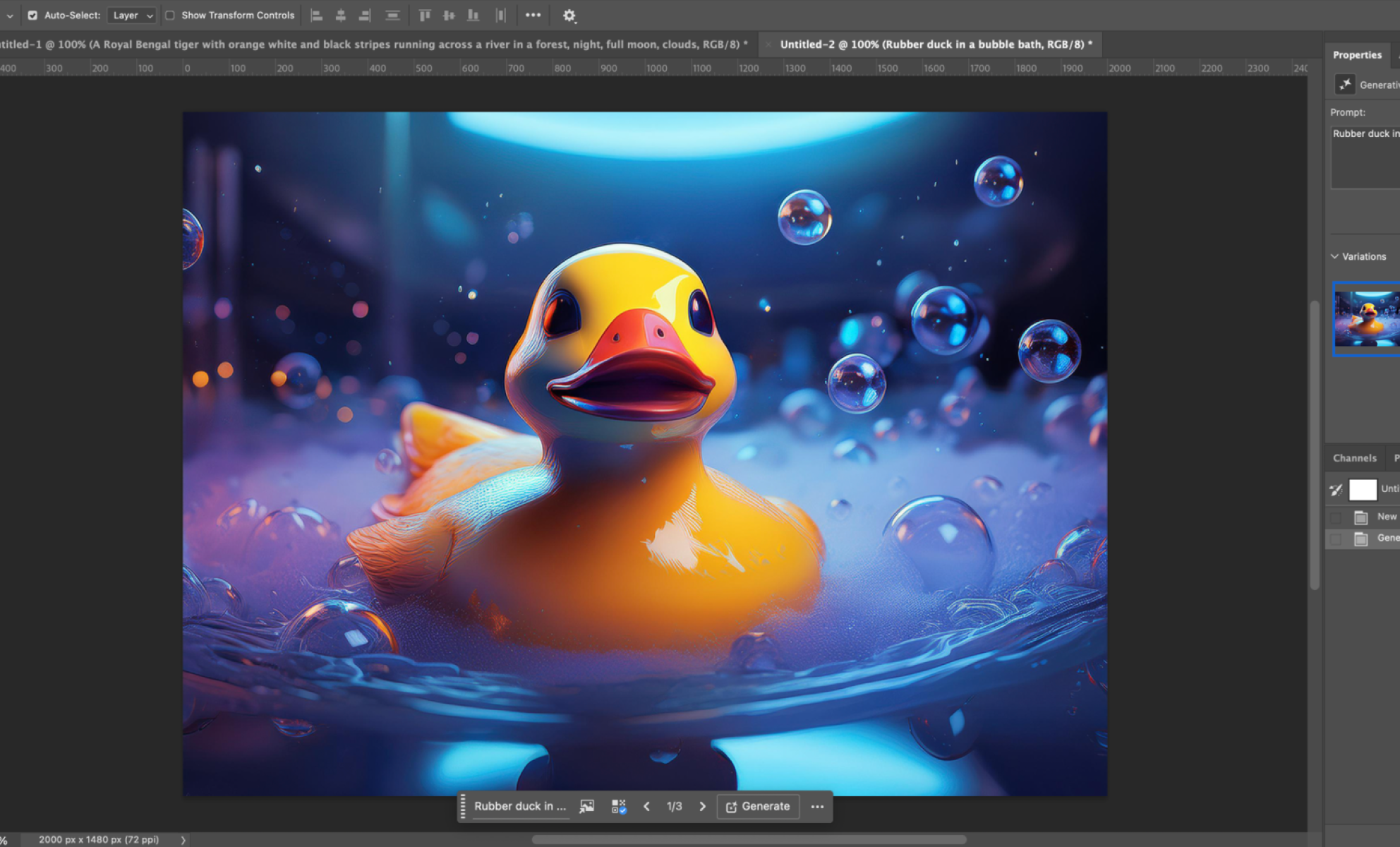 Генерация картинки по запросу «rubber duck in a bubble bath», вариант 1