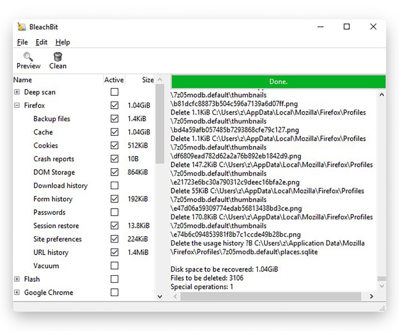 Приложение BleachBit для удаления кэша