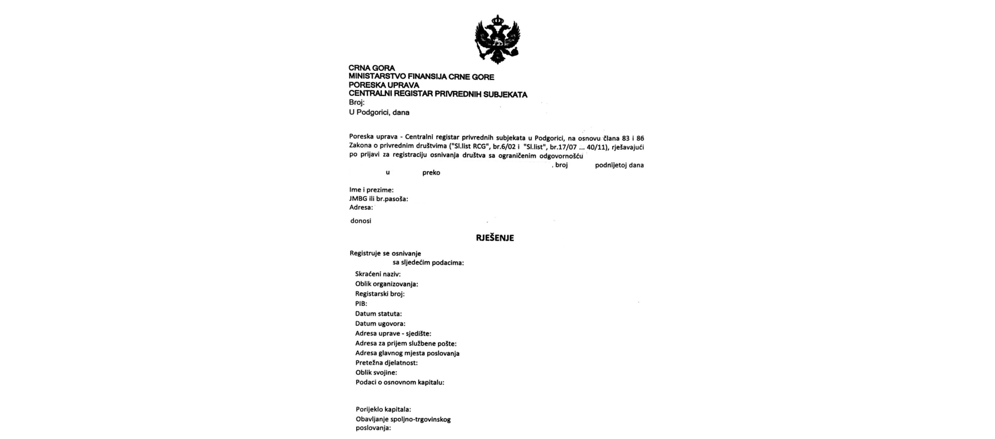 Свидетельство о регистрации LLC