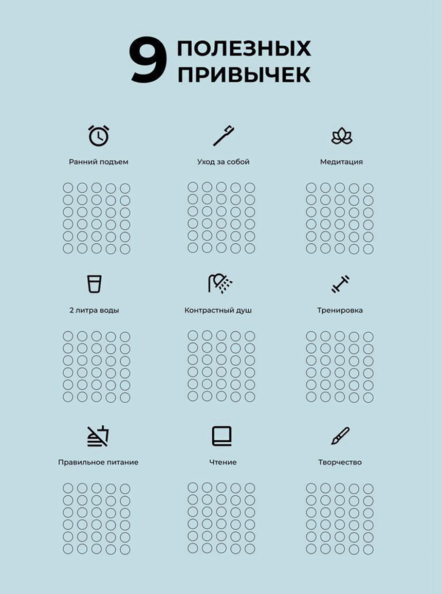 Пример трекера привычек в формате бумажного чек-листа с Pinterest
