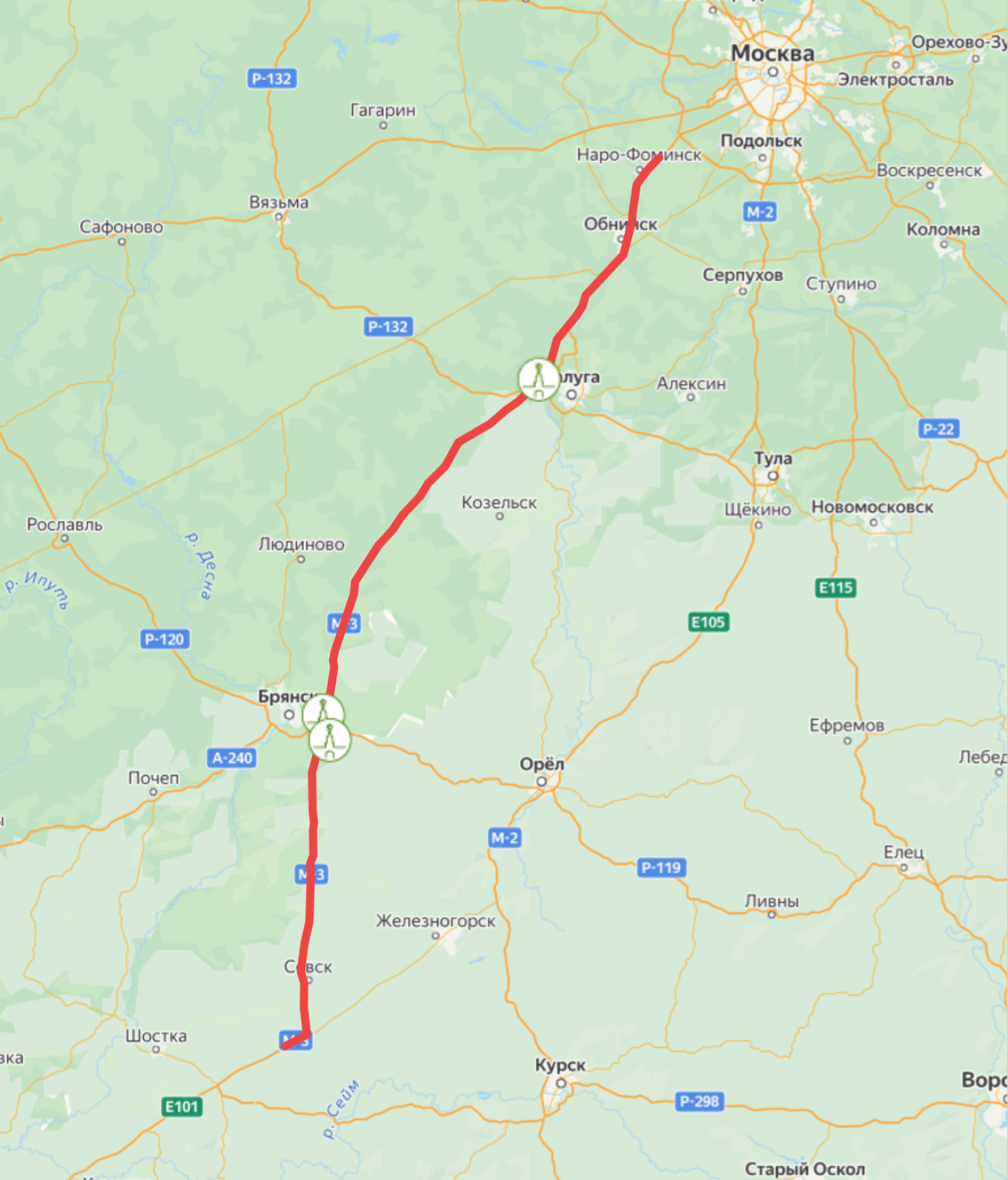 Трасса М3 «Украина» на карте