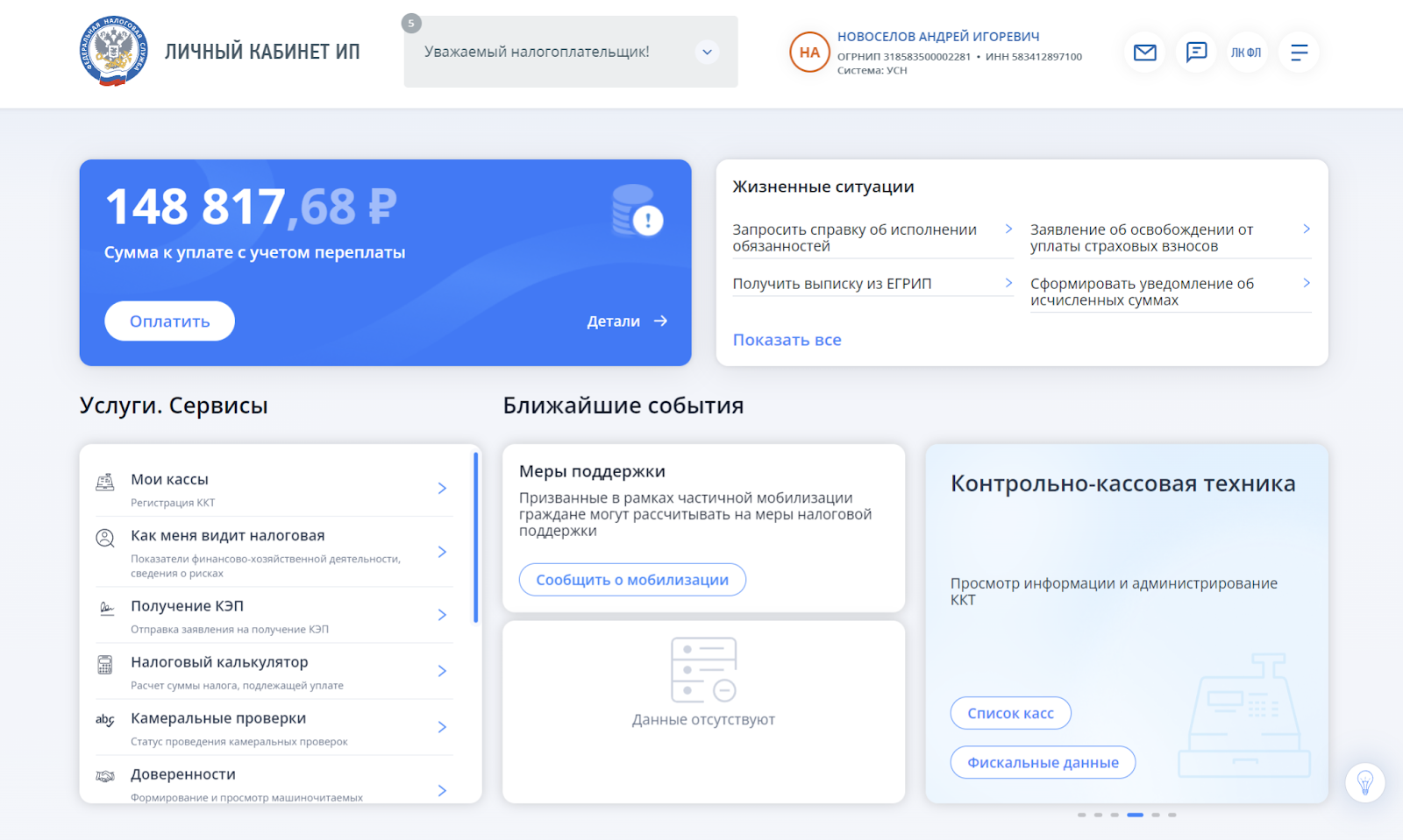 Личный кабинет ИП на официальном сайте налоговой