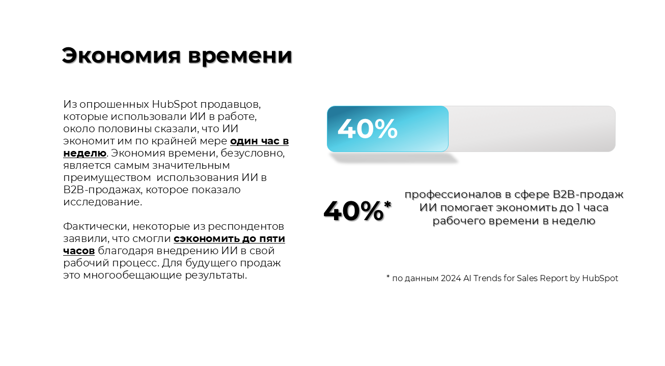 Использование ИИ в продажах позволяет сэкономить от 1 до 5 часов