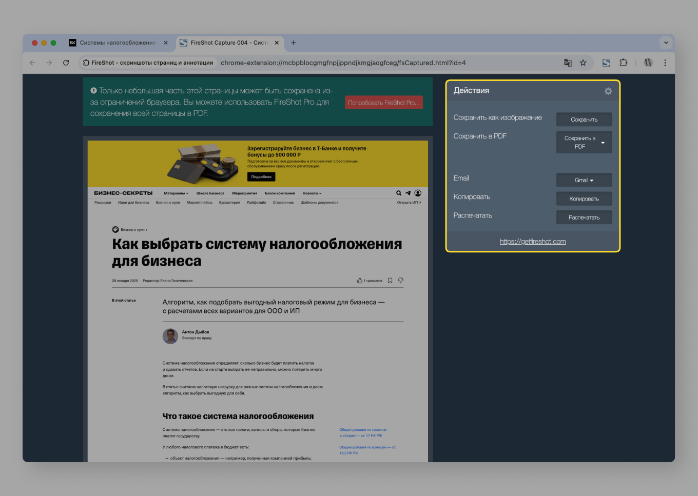 Расширение FireShot для Google Chrome