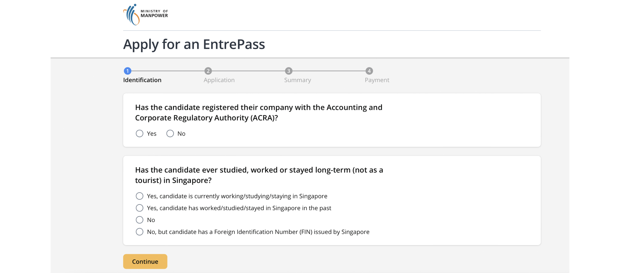 Заявление на получение EntrePass