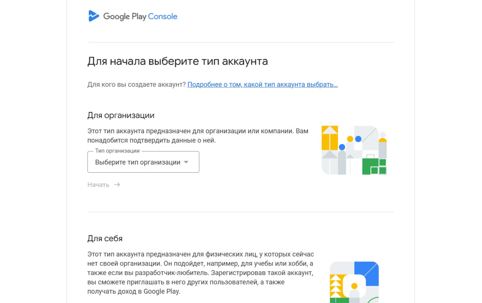 Для создания аккаунта Google Play Console понадобится пакет документов