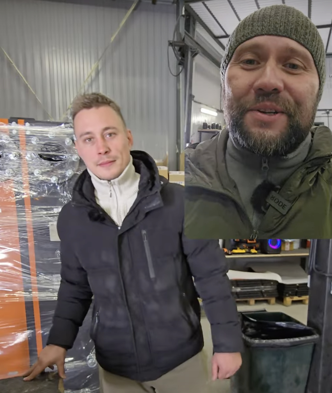 Начальник цеха Ютермо на фоне производственного помещения и сотрудник Cebora на связи онлайн