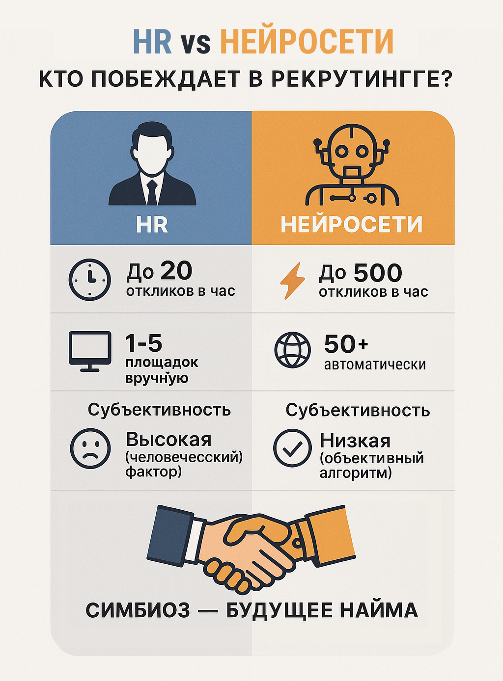 Инфографика. Нейросети против HR: сравнение в цифрах