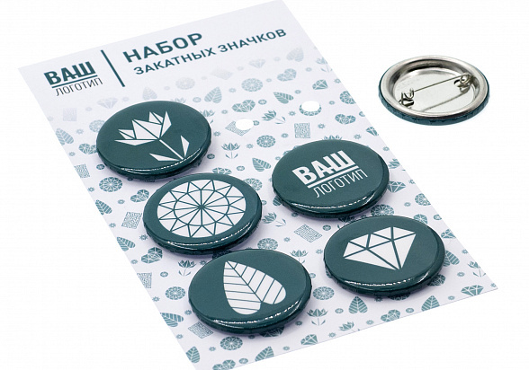 Закатные значки в стилевом оформлении бренда