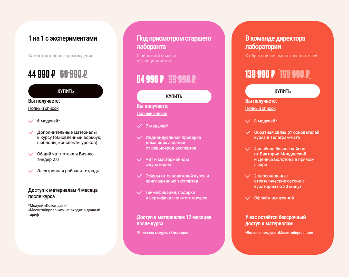 Тарифы курса «Точка роста» для предпринимателей