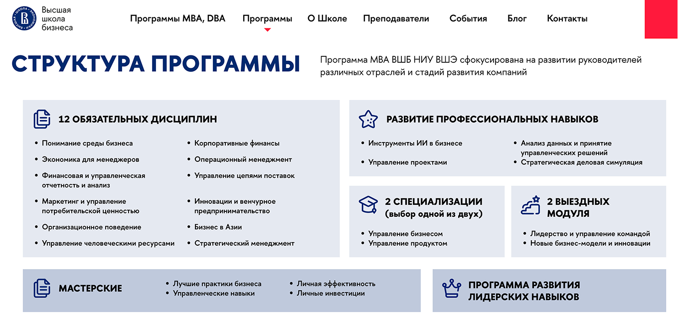 Пример программы в бизнес-школе ВШЭ