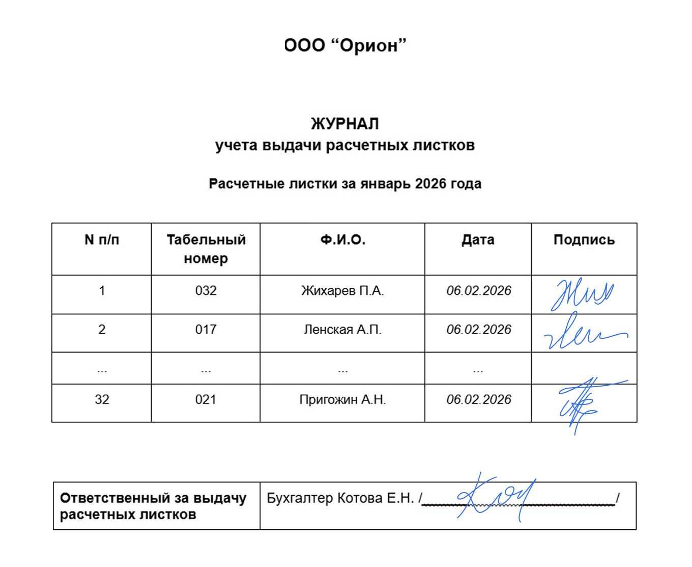 Журнал учета выдачи расчетных листков