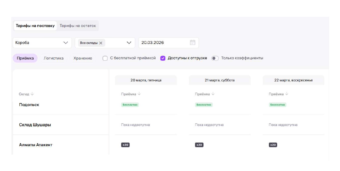 Тарифы на поставку на Wildberries