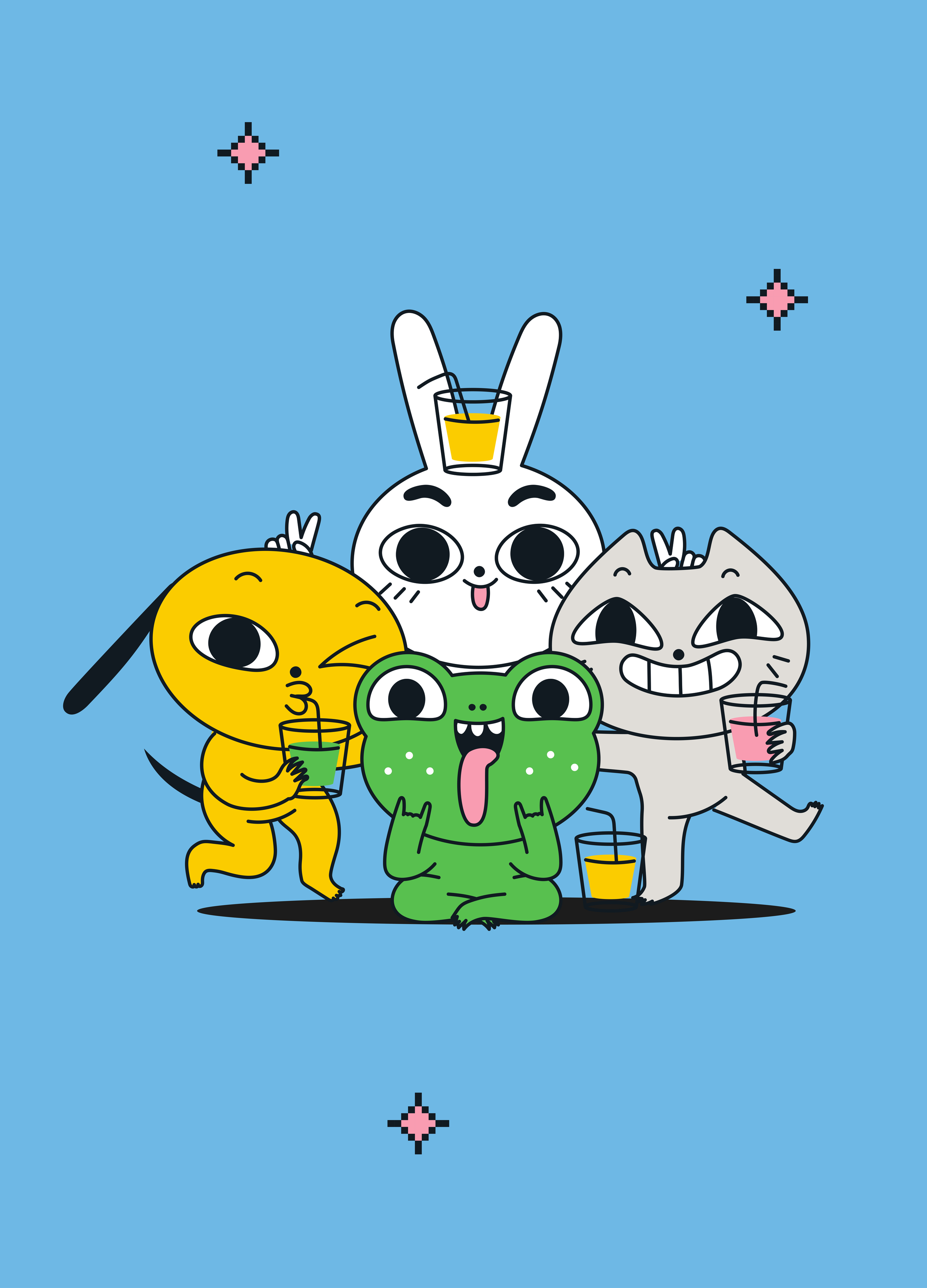 Персонажи Лу, Квикки, Вин, Мистер Мяус