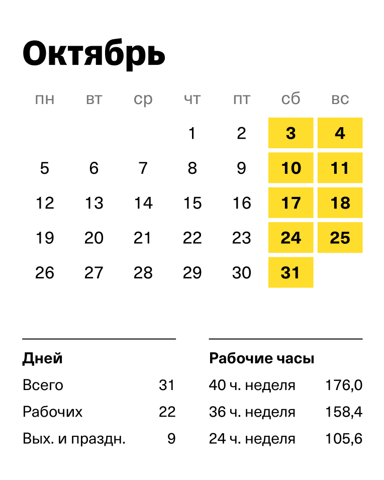 Производственный календарь на октябрь 2026 года